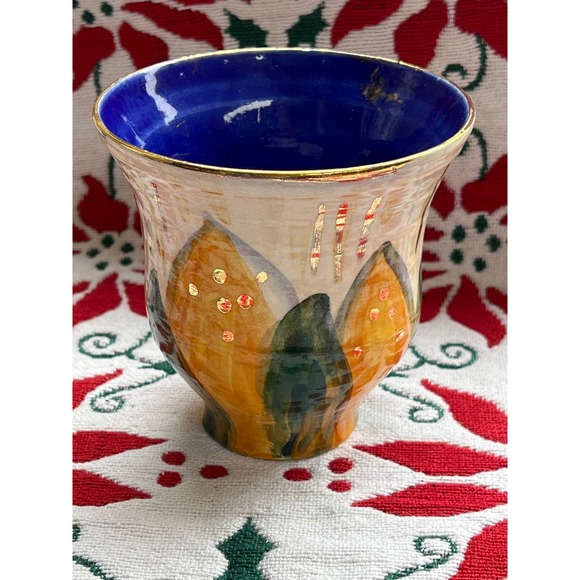 Sunflower Bud Vase with 18k Gold Accents & Blue Interior - Picture 7 of 8